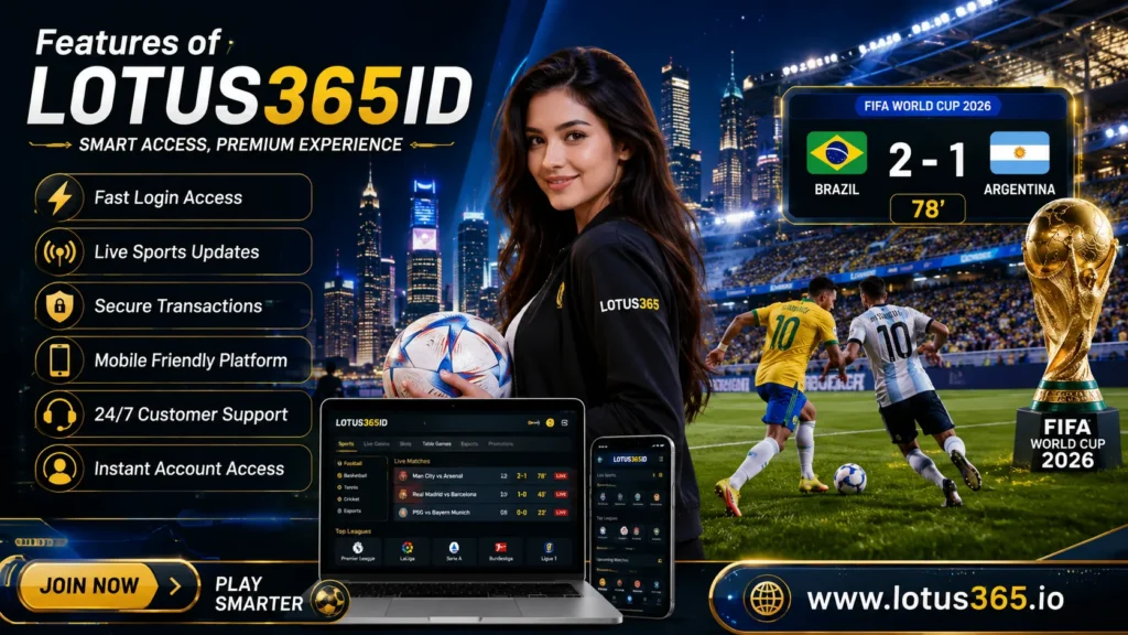 A futuristic football-themed digital banner featuring a modern city skyline, a stylish woman holding a football, a packed stadium, a live match scoreboard showing Brazil 2–1 Argentina, and championship-inspired sports visuals with advanced technology elements.