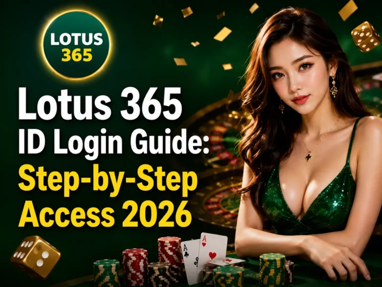 Lotus365 ID Login Guide 2026 with casino-themed background and Lotus365 branding